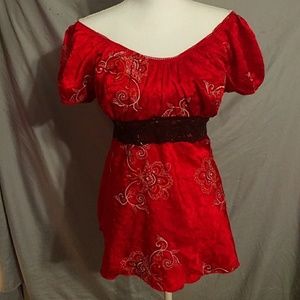 On / Off shoulder red blouse. Super cute.